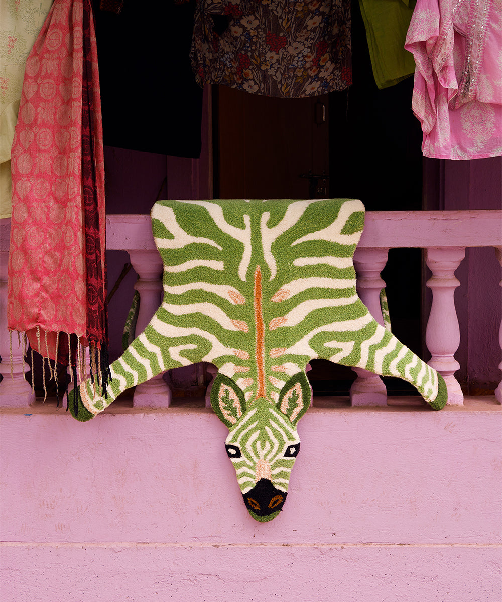 Χαλί Grassy Zebra Large - Μάλλινο Βαμβακερό Πράσινο Άσπρο 153 x 110 x 2 cm Doing Goods 