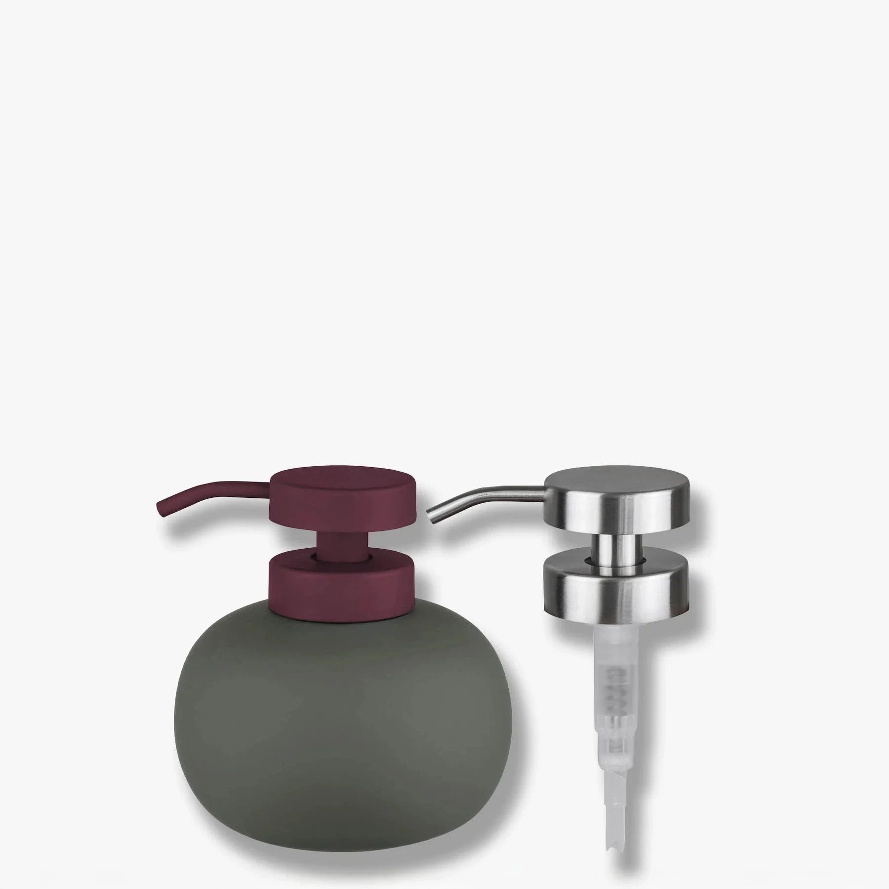 METTE DITMER Dispenser Dispenser Για Υγρό Σαπούνι Lotus Play - Κεραμικό Ματ Σκούρο Πράσινο - Κόκκινη Αντλία - Ανταλλακτική Ασημί Αντλία Ø11 x H13 cm METTE DITMER