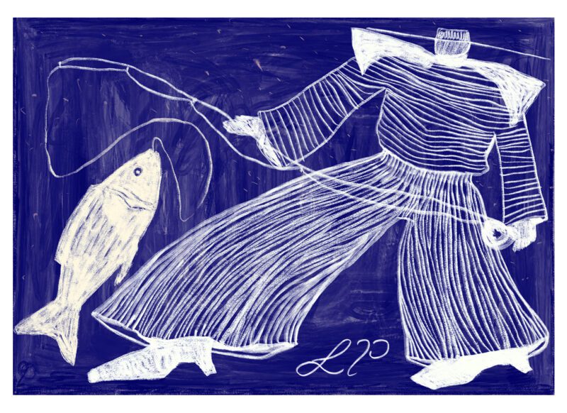 THE POSTER CLUB Poster Πόστερ Sam Fishing - Μπλε Άσπρο 50 x 70 cm THE POSTER CLUB