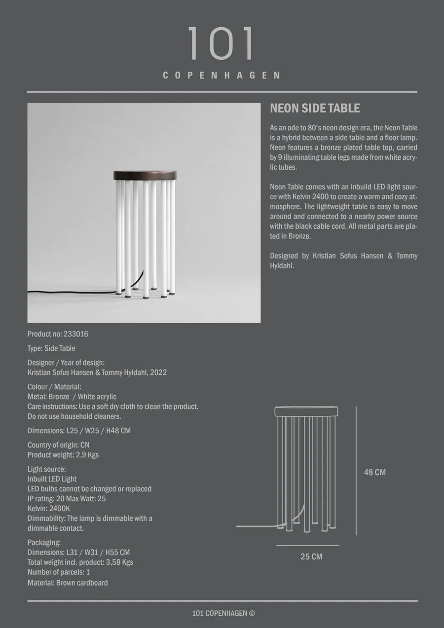 101 COPENHAGEN Τραπέζι Τραπέζι Neon Side Table Μπρονζέ Σκυρόδεμα L25xW25xH48 cm 101 COPENHAGEN