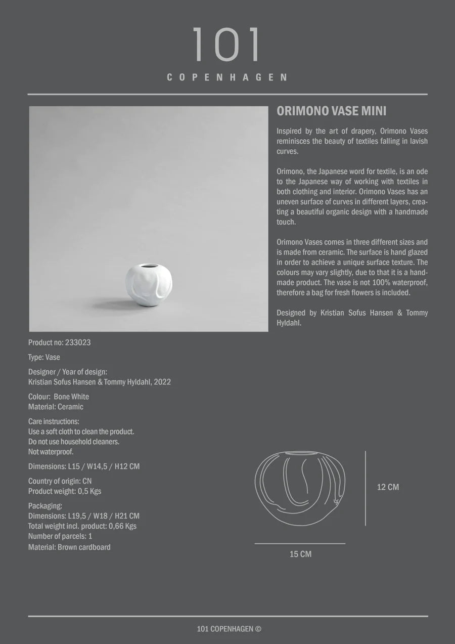 101 COPENHAGEN Βάζο Orimono Vase Mini Κεραμικό Διακοσμητικό Βάζο Άσπρο Η9.5x12x12cm 101 COPENHAGEN