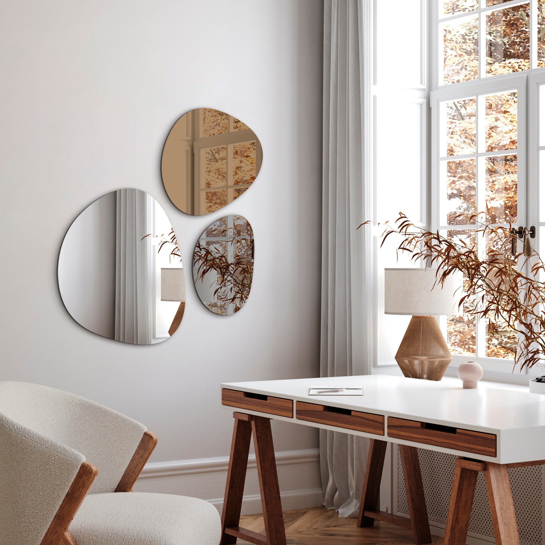 Καθρέφτης Τοίχου Silver - Bronze Γκρι Διαφανής Σετ Των 3 τμχ W37.5 x H35.5 / W46 x H53.3 / W23.2 x H35 cm INCADO