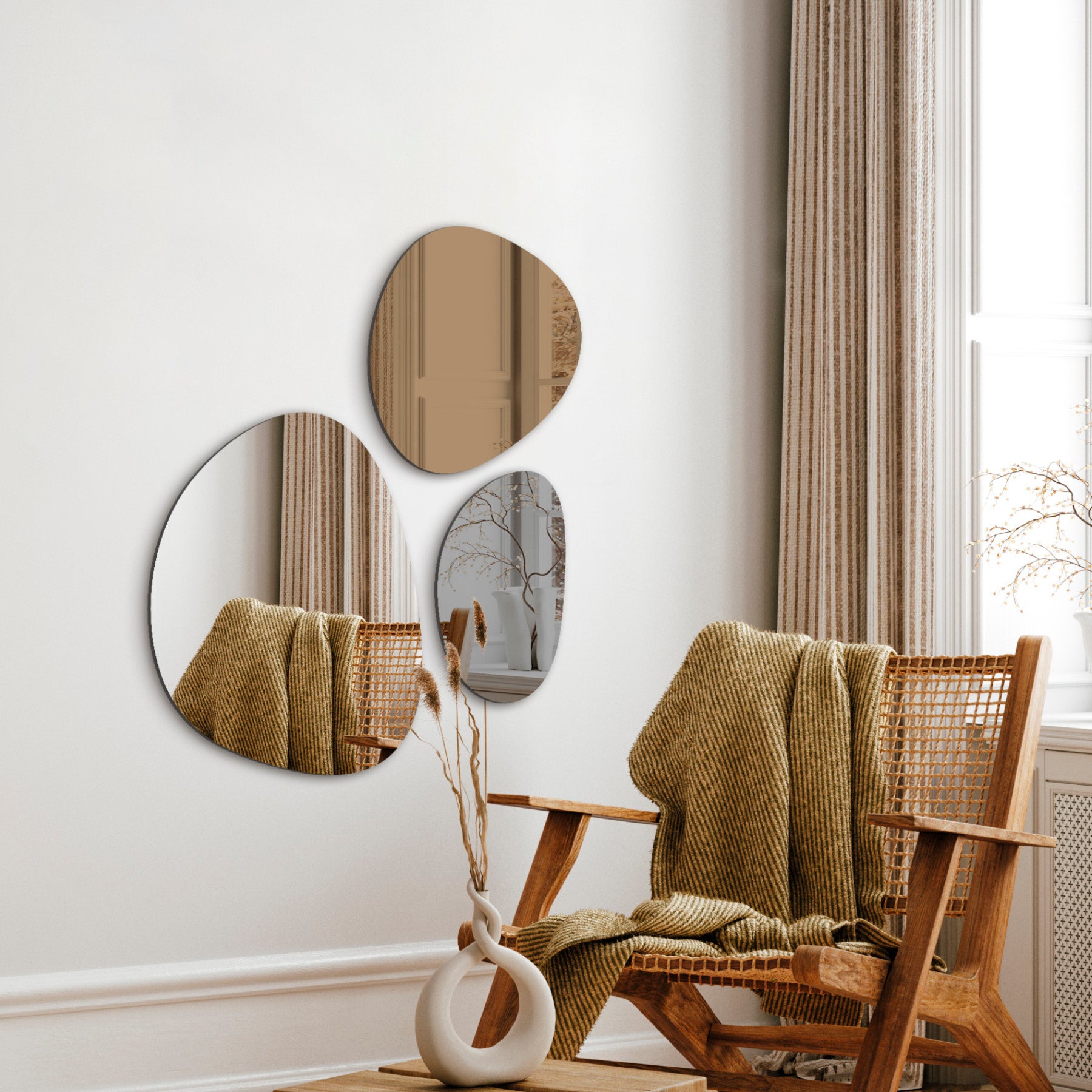 Καθρέφτης Τοίχου Silver - Bronze Γκρι Διαφανής Σετ Των 3 τμχ W37.5 x H35.5 / W46 x H53.3 / W23.2 x H35 cm INCADO