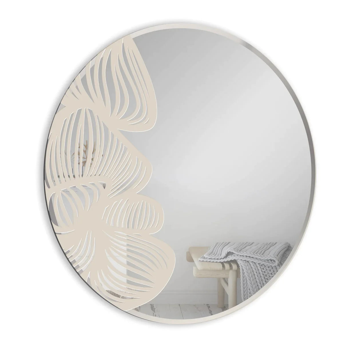 INCADO Καθρέφτης Copy of Καθρέφτης Τοίχου Αside με τύπωμα Στρογγυλός  Γυαλί 80 cm Ασημί INCADO