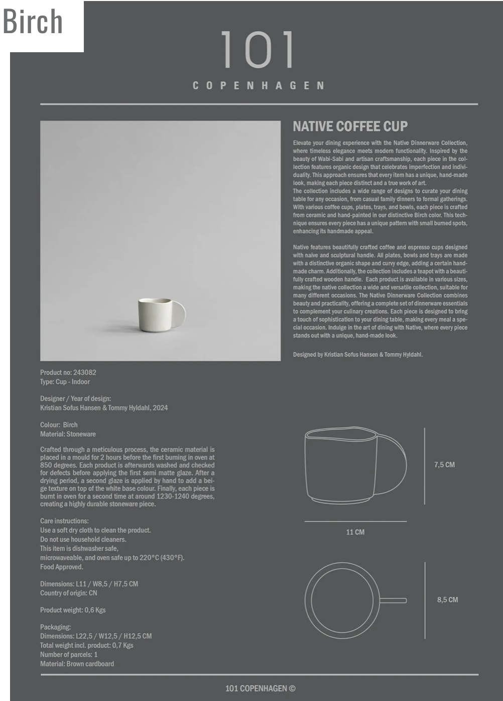 101 COPENHAGEN Cup Φλυτζάνια Του Καφέ Native Set Of 2 Άσπρο Birch Κεραμικό H7,5x11 cm 101 COPENHAGEN