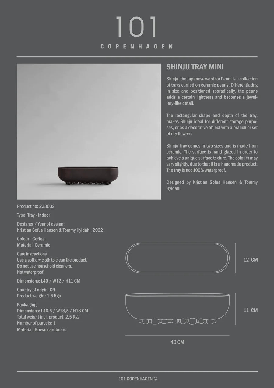 101 COPENHAGEN Διακοσμητική Πιατέλα Shinju Πιατέλα Mini Κεραμική Σκούρο Καφέ 12x40x11cm 101 COPENHAGEN