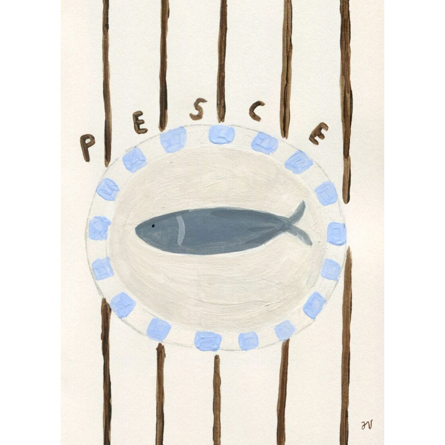 THE POSTER CLUB Poster Πόστερ Pesce - Μπεζ Καφέ Γαλάζιο 30 x 40 cm THE POSTER CLUB