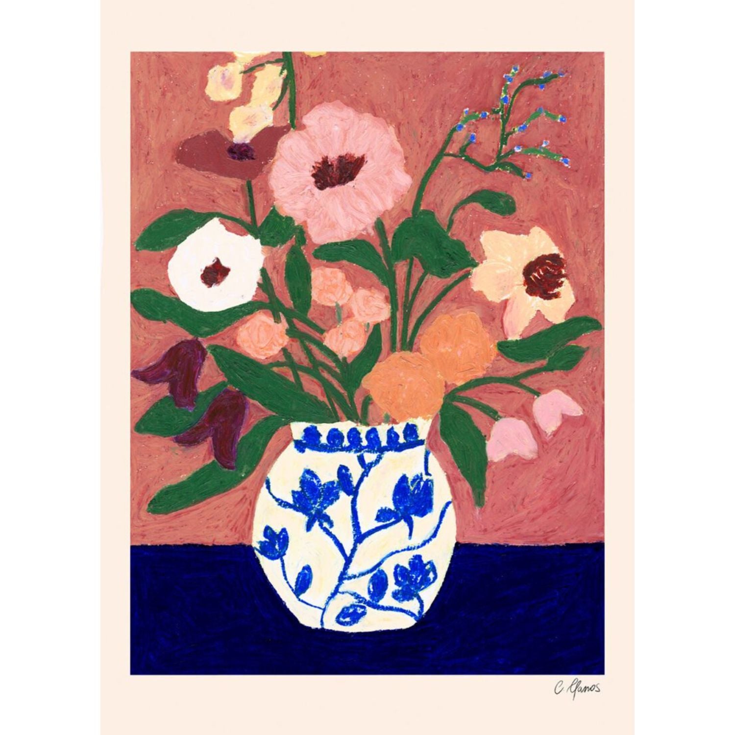 THE POSTER CLUB Poster Πόστερ Flowers On Blue Table - Πολύχρωμο 30 x 40 cm THE POSTER CLUB