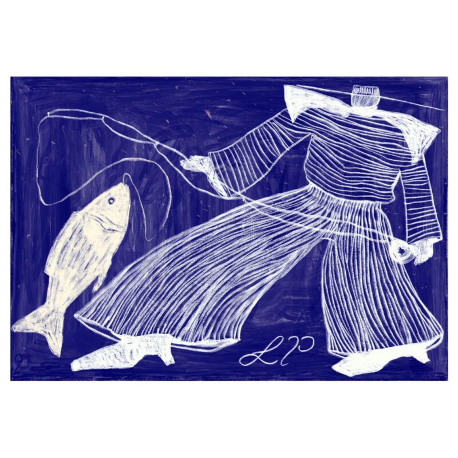 THE POSTER CLUB Poster Πόστερ Sam Fishing - Μπλε Άσπρο 30 x 40 cm THE POSTER CLUB