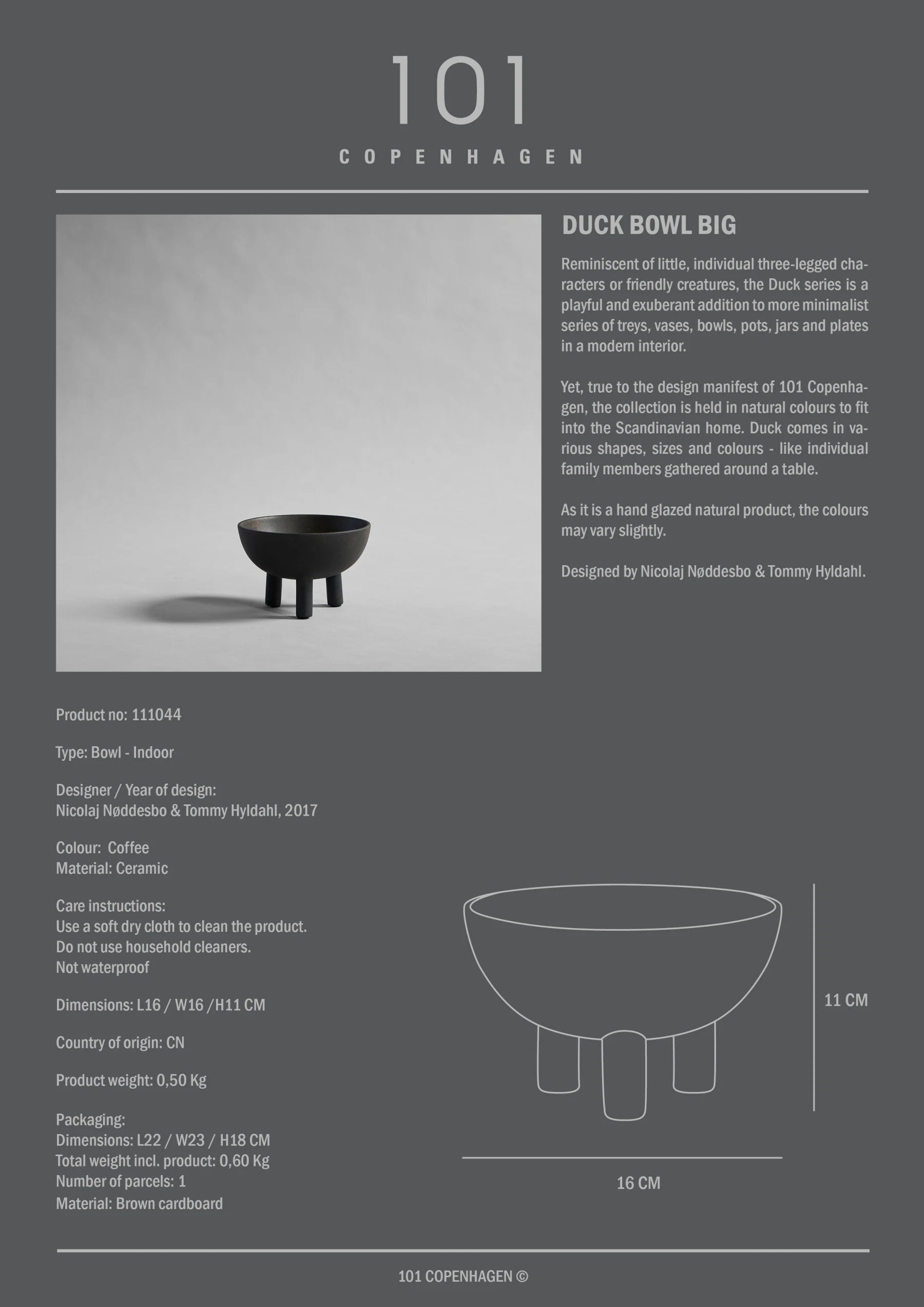 101 COPENHAGEN Διακοσμητικo Μπολ Μπολ Duck Big Καφέ/Μαύρο Κεραμικό 16x11cm, 101 COPENHAGE