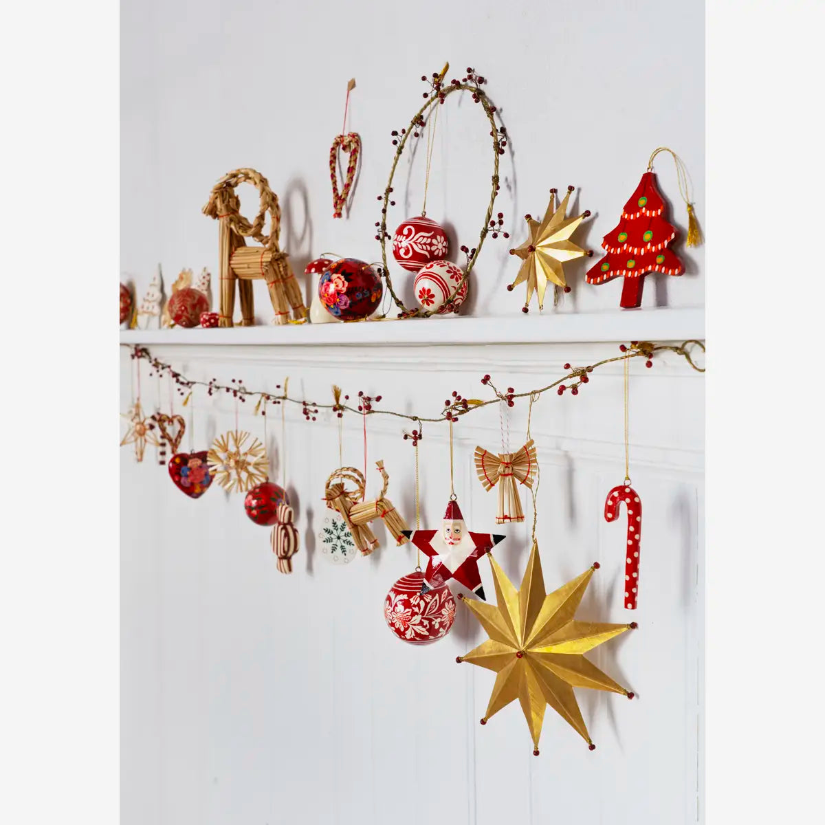 Χριστουγεννιάτικα Στολίδια - Χαρτοπολτός Κόκκινο Off White Σετ Των 2 L9 cm MADAM STOLTZ 