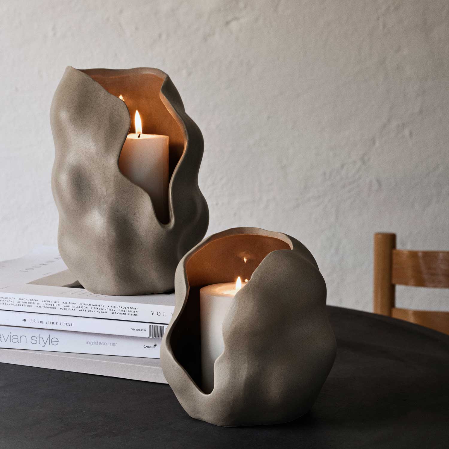 Broste Copenhagen Βάζο Hekla Κηροπήγιο Πηλινό Υπόλευκο/Γκρι Ø16xH16cm Broste Copenhagen