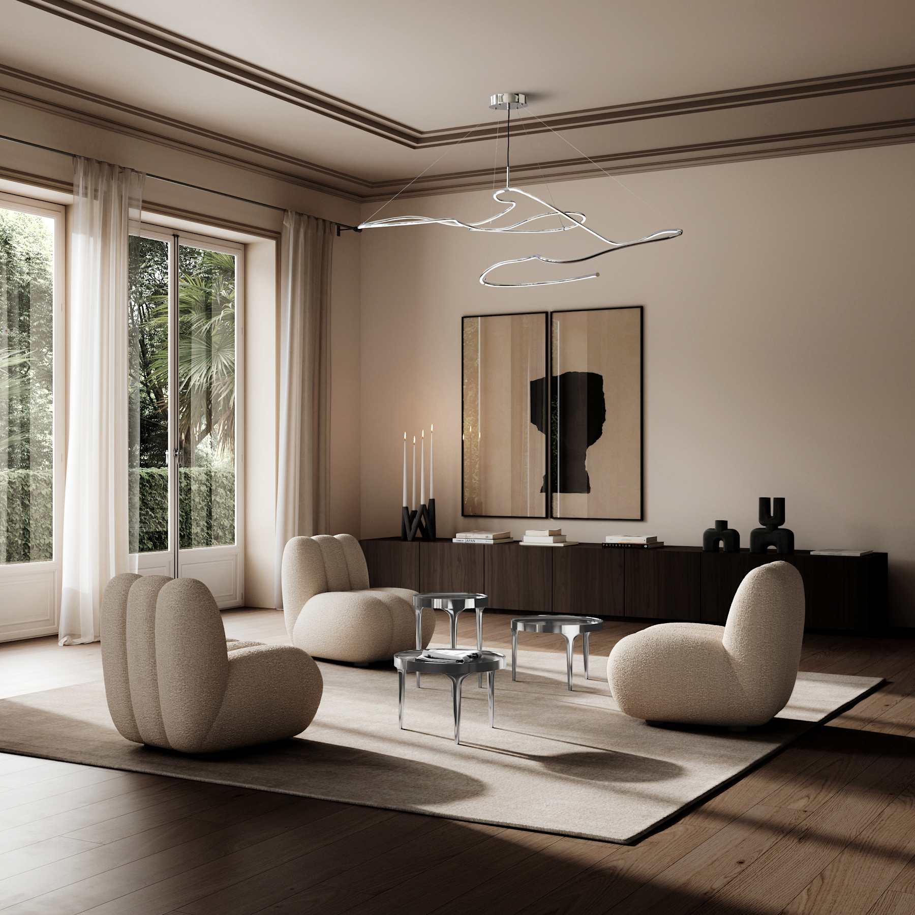 101 COPENHAGEN Φωτιστικό οροφής Φωτιστικό Οροφής Ghost Chandelier, Big - Chrome LED H50 x W82 x L155 cm 101 COPENHAGEN