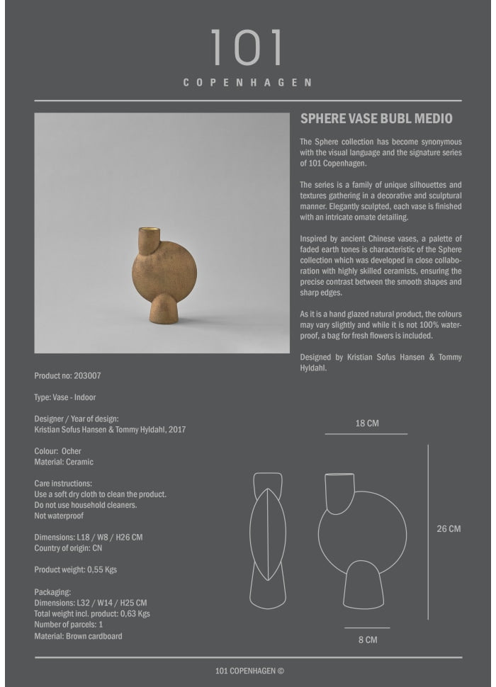 Sphere Bubl Medio Κεραμικό Διακοσμητικό Βάζο Ώχρα, 26x18x8cm 101 COPENHAGEN