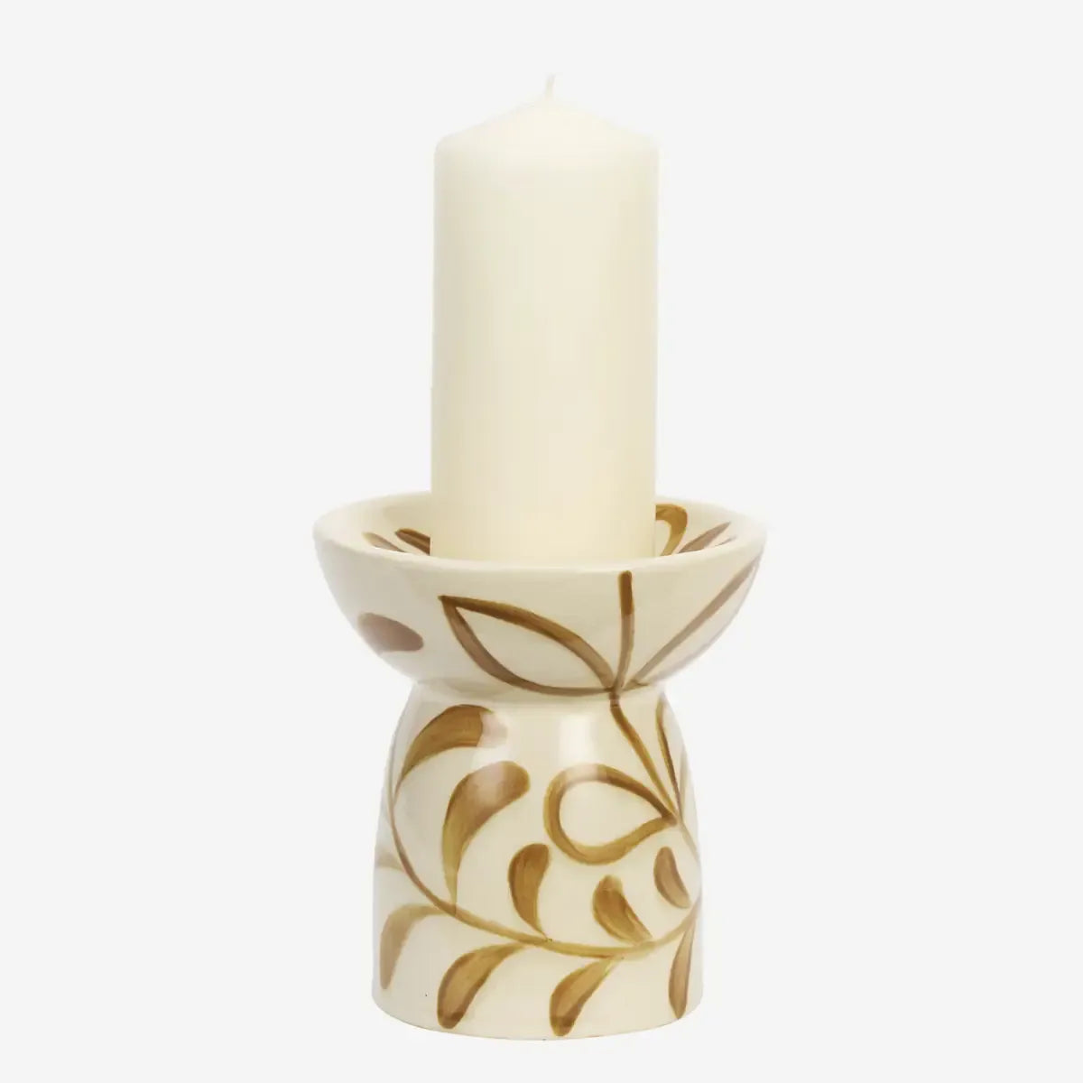 Κηροπήγιο Hand-Painted Candle Holder - Κεραμικό Off-White Ανοιχτό Καφέ Ø13 x H15 cm Madam Stoltz