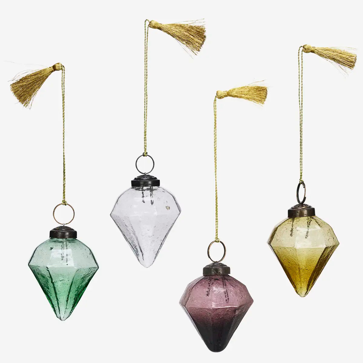 Γυάλινα Χριστουγεννιάτικα Στολίδια - Μωβ Κεχριμπάρι Πράσινο Διαφανές Σετ Των 12 H7 cm MADAM STOLTZ