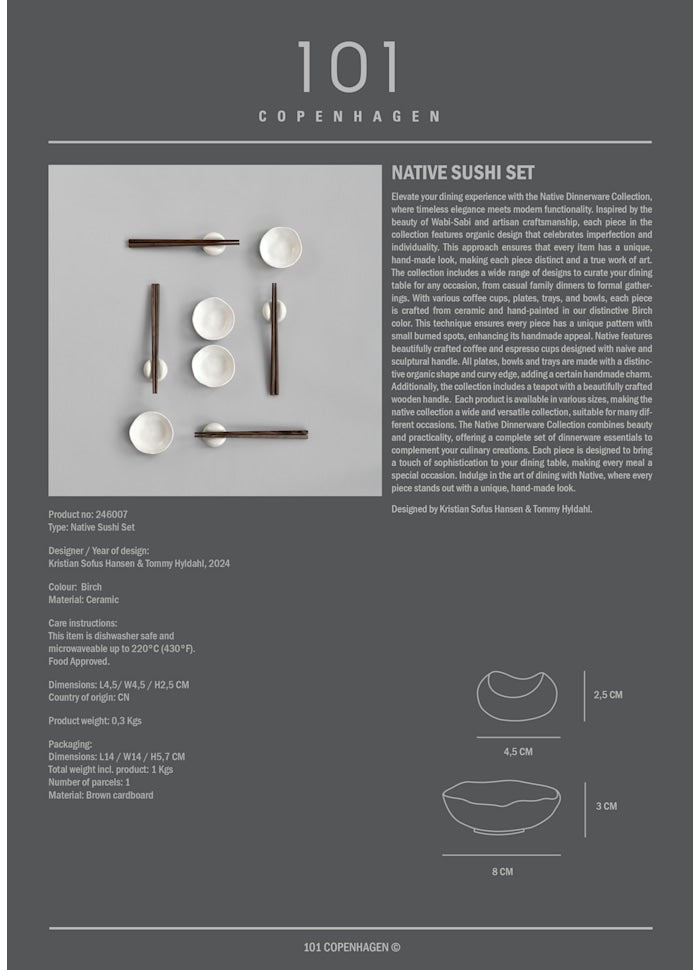 101 COPENHAGEN Sushi set Native Sushi Set of 8 (τα chopsticks δεν περιλαμβάνονται )Stoneware Άσπρο Birch H2,5 x W4,5 x L4,5 cm & H3 x W7,8 x L8 cm 101 COPENHAGEN