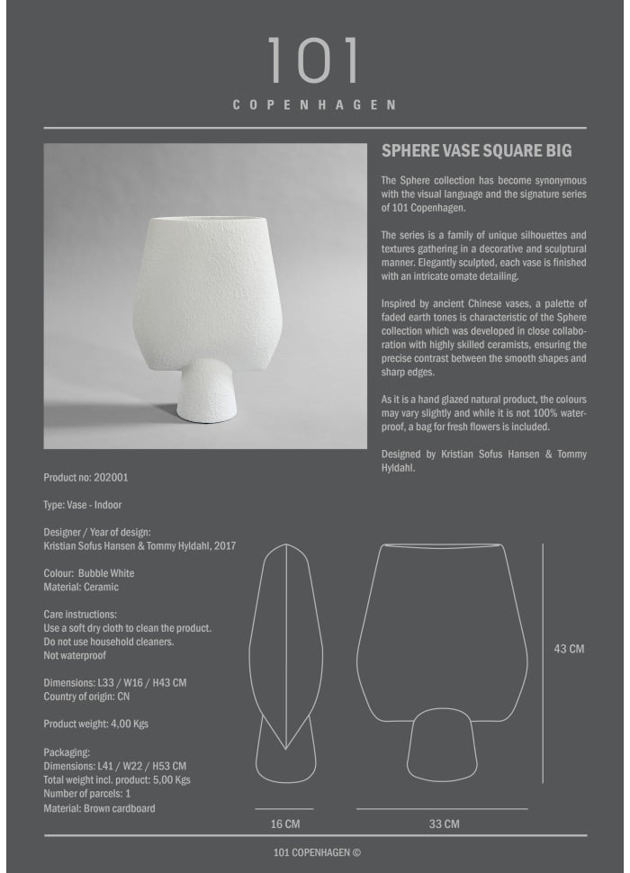 101 COPENHAGEN Βάζο Βάζο Sphere Square Bubble White Big, Κεραμικό, Λευκό, 43,5 x 17 x 33,5cm, 101 COPENHAGEN