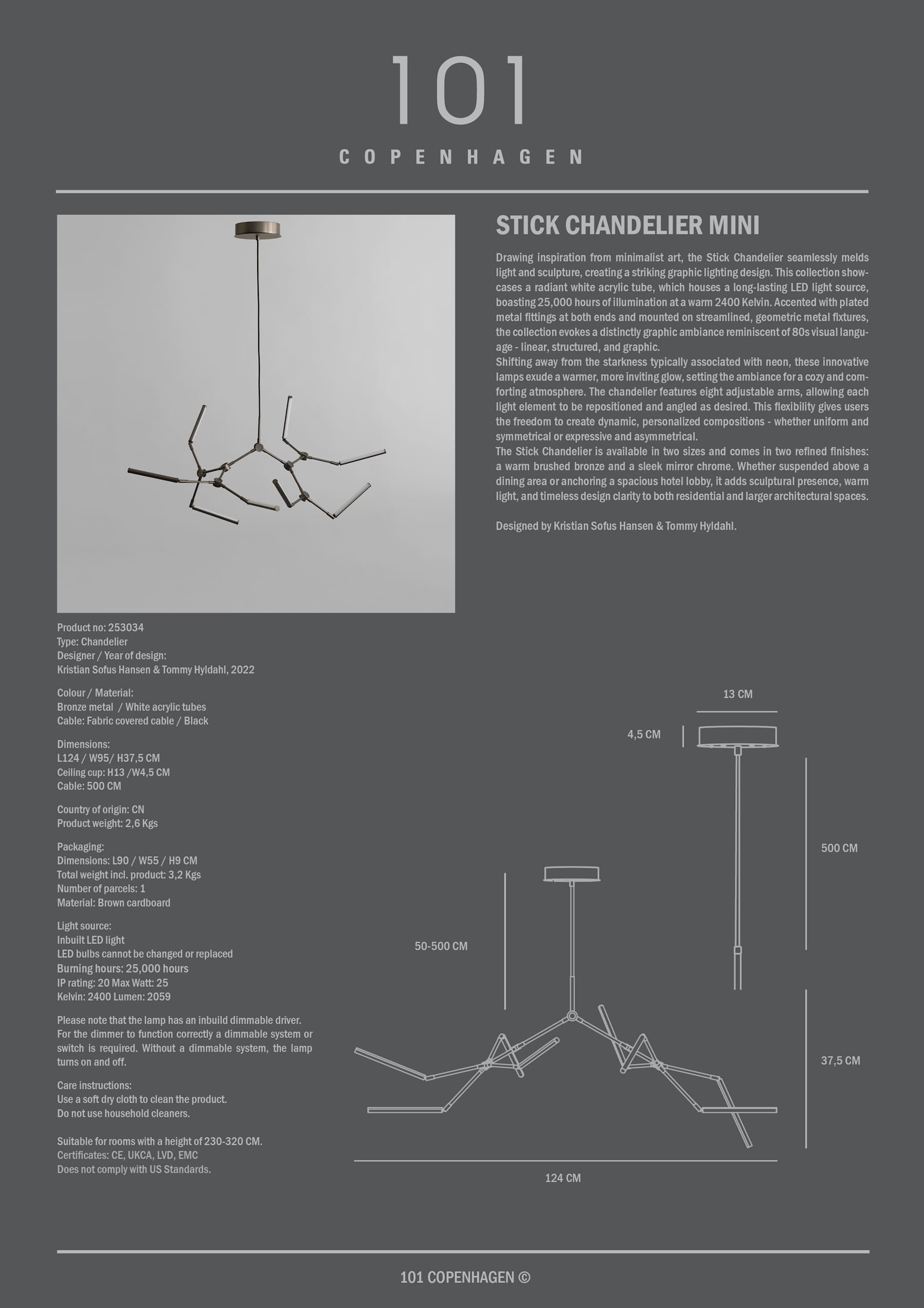 101 COPENHAGEN Φωτιστικό οροφής Φωτιστικό Οροφής Stick Mini - Bronze L124 x W95 x H37,5 cm 101 COPENHAGEN