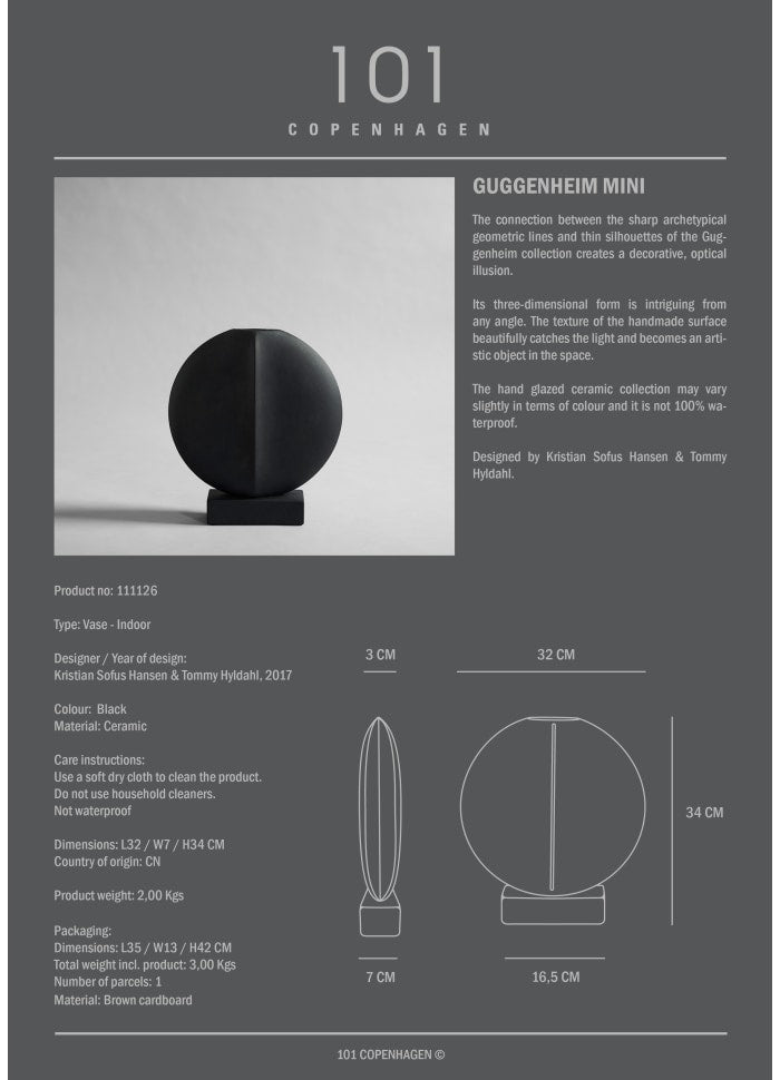 101 COPENHAGEN Βάζο Guggenheim Κεραμικό Βάζο Mini Μαύρο H34xL7xW32cm 101 COPENHAGEN