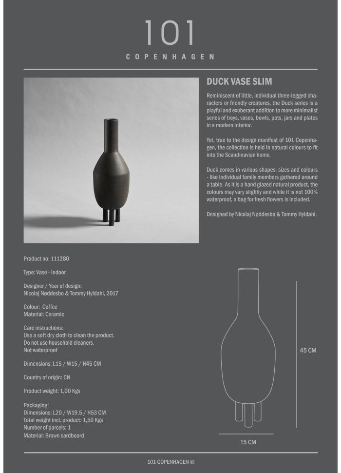 101 COPENHAGEN Βάζο Duck Slim Κεραμικό Διακοσμητικό Βάζο Καφέ/Μαύρο H45cmØ17cm 101 COPENHAGEN
