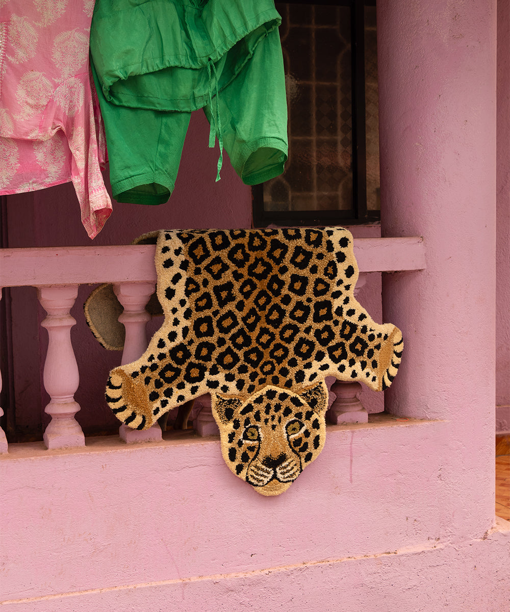 Χαλί Loony Leopard Large - Μάλλινο Βαμβακερό Μαύρο Κίτρινο 150 x 90 x 2 cm Doing Goods