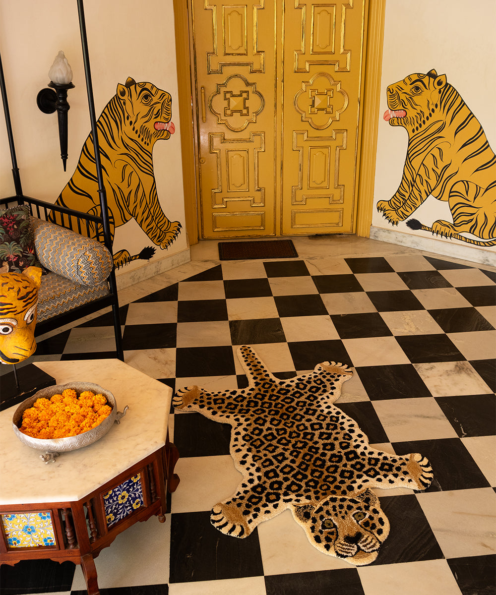 Χαλί Loony Leopard Large - Μάλλινο Βαμβακερό Μαύρο Κίτρινο 150 x 90 x 2 cm Doing Goods