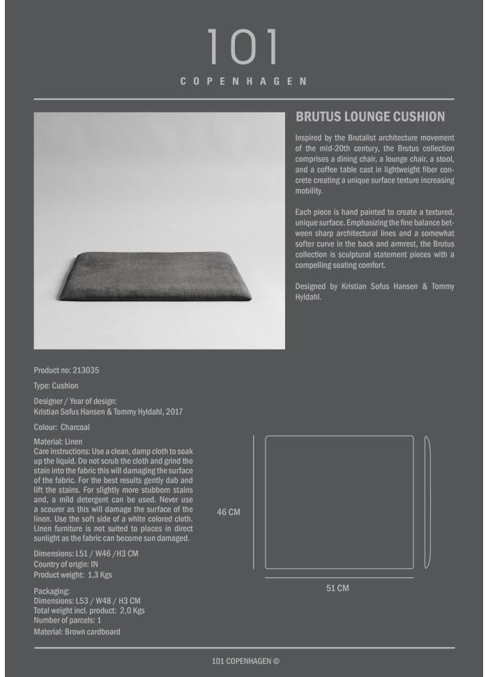101 COPENHAGEN Μαξιλάρι Μαξιλάρι για Πολυθρόνα Brutus Ανθρακί Λινό H3 cm x W46 cm x L51 cm 101 Copenhagen