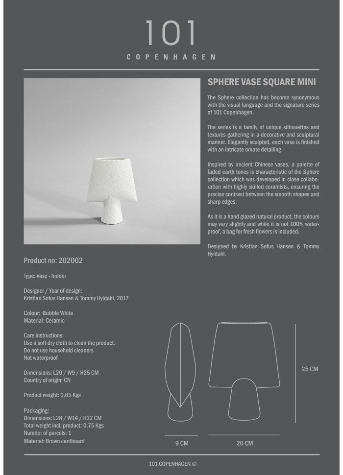 101 COPENHAGEN Βάζο Βάζο, Sphere Square Mini Bubble White Κεραμικό Άσπρο, 25x9x21cm, 101 COPENHAGEN