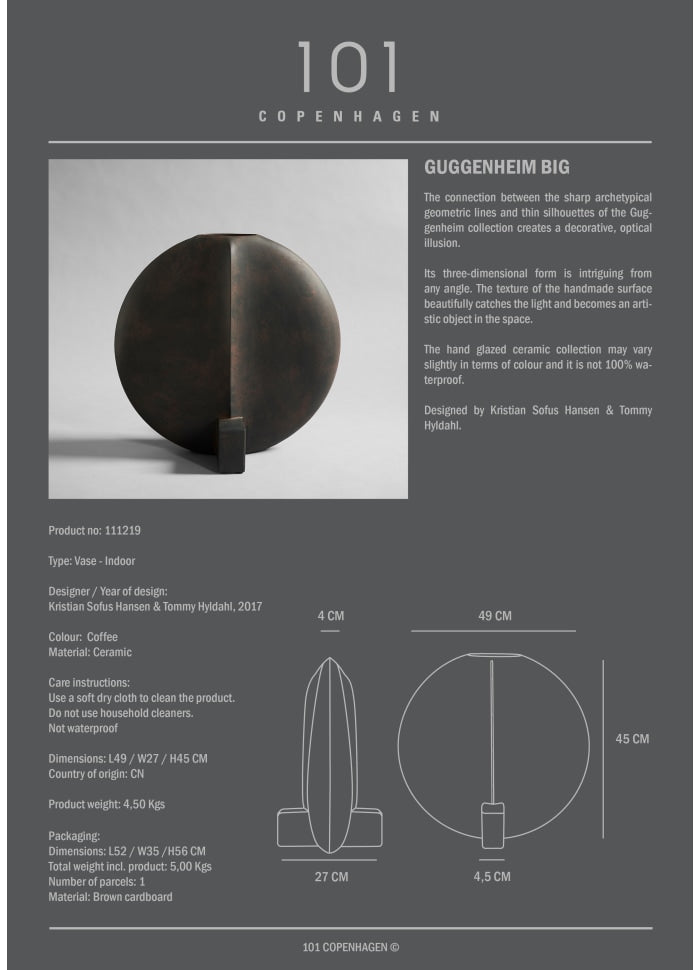 101 COPENHAGEN Βάζο Guggenheim Κεραμικό Βάζο Big Μαύρο/Καφέ H45xL27xW49cm 101 COPENHAGEN