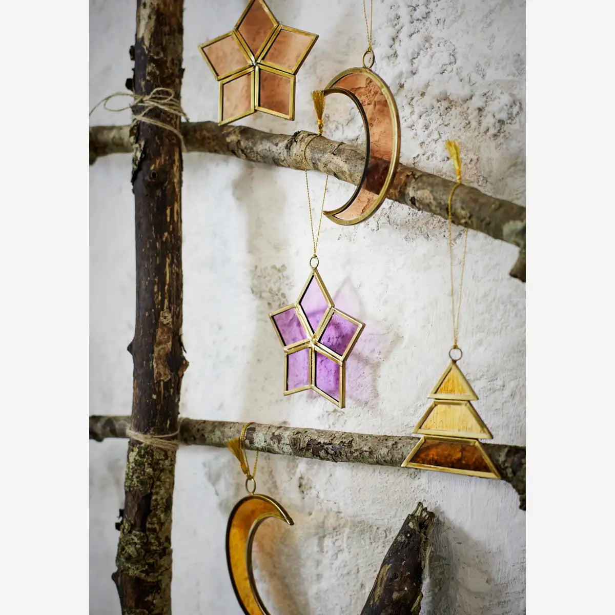 Χριστουγεννιάτικα Διακοσμητικά Δέντρα - Γυαλί Μέταλλο Ροζ Καφέ Πορτοκαλί Σετ Των 12 H7 cm MADAM STOLTZ