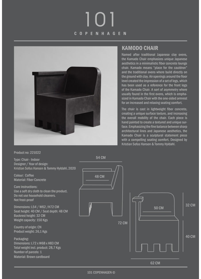 101 COPENHAGEN Καρεκλα Καρέκλα Kamodo Chair Καφέ Fiber Concrete  H 72 cm x W 62 cm x L 54 cm x L 52 cm 101 COPENHAGEN