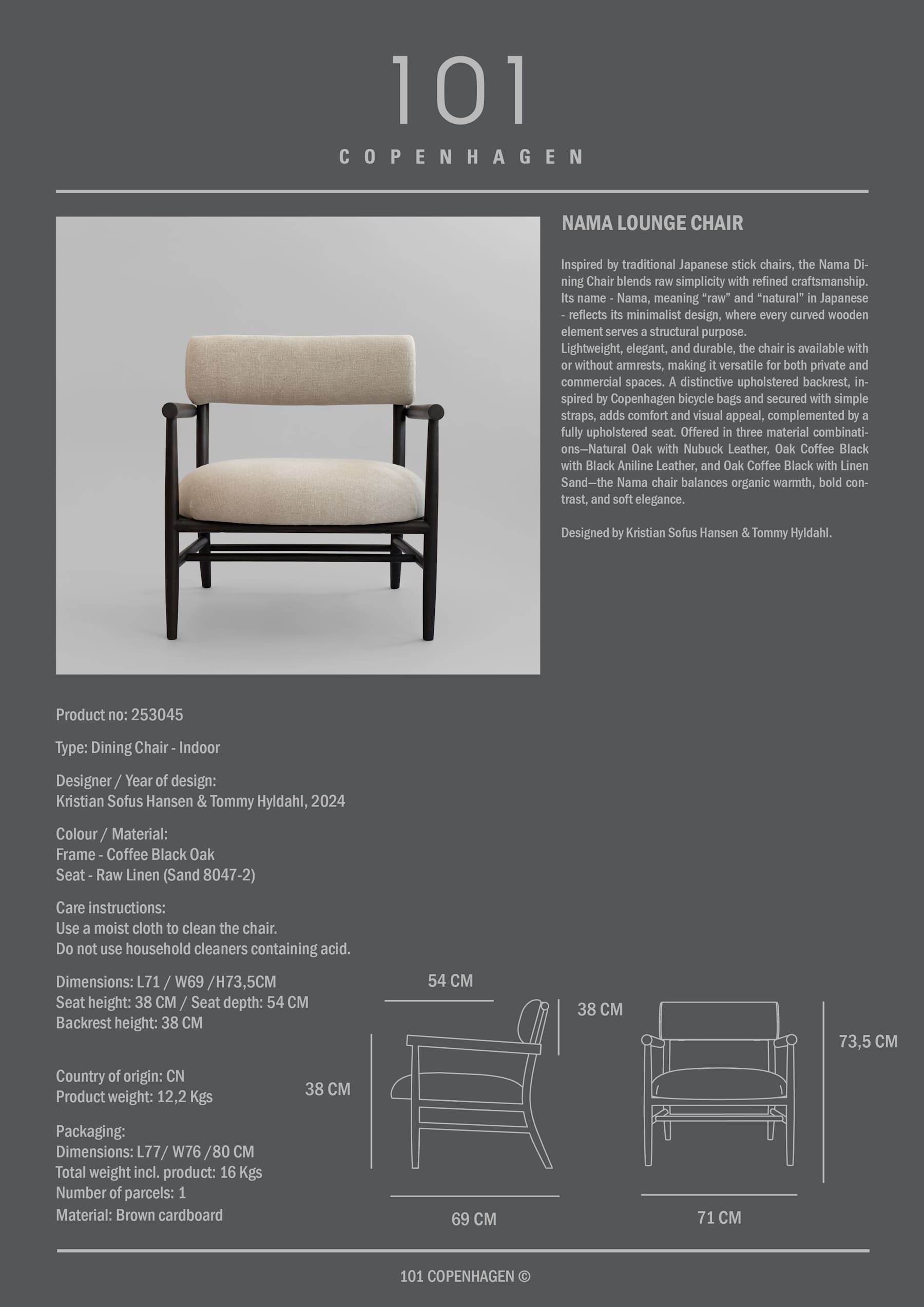 Καρέκλα Σαλονιού Nama - Λινό Ύφασμα Απόχρωση Sand H73,5 x W69 x L71 cm 101 COPENHAGEN