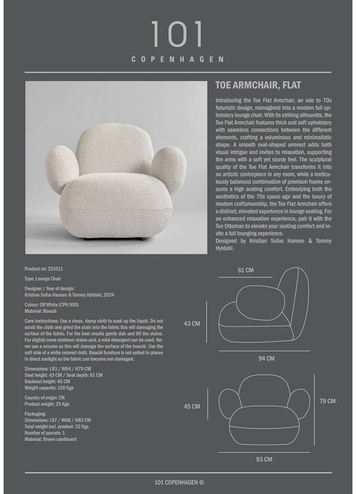 Πολυθρόνα Toe Armchair, Flat - Off White (CPH 900)cm Ύφασμα Bouclé L94 x W100 x H80 101 COPENHAGEN