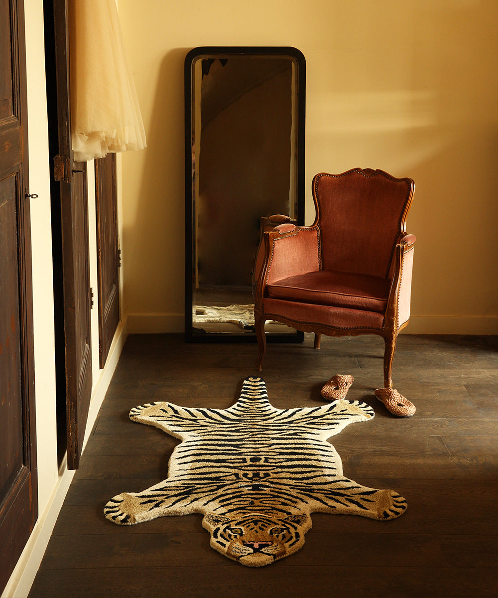 Χαλί Snowy Tiger Large - Μάλλινο Βαμβακερό Άσπρο Μαύρο 150 x 90 x 2 cm Doing Goods 