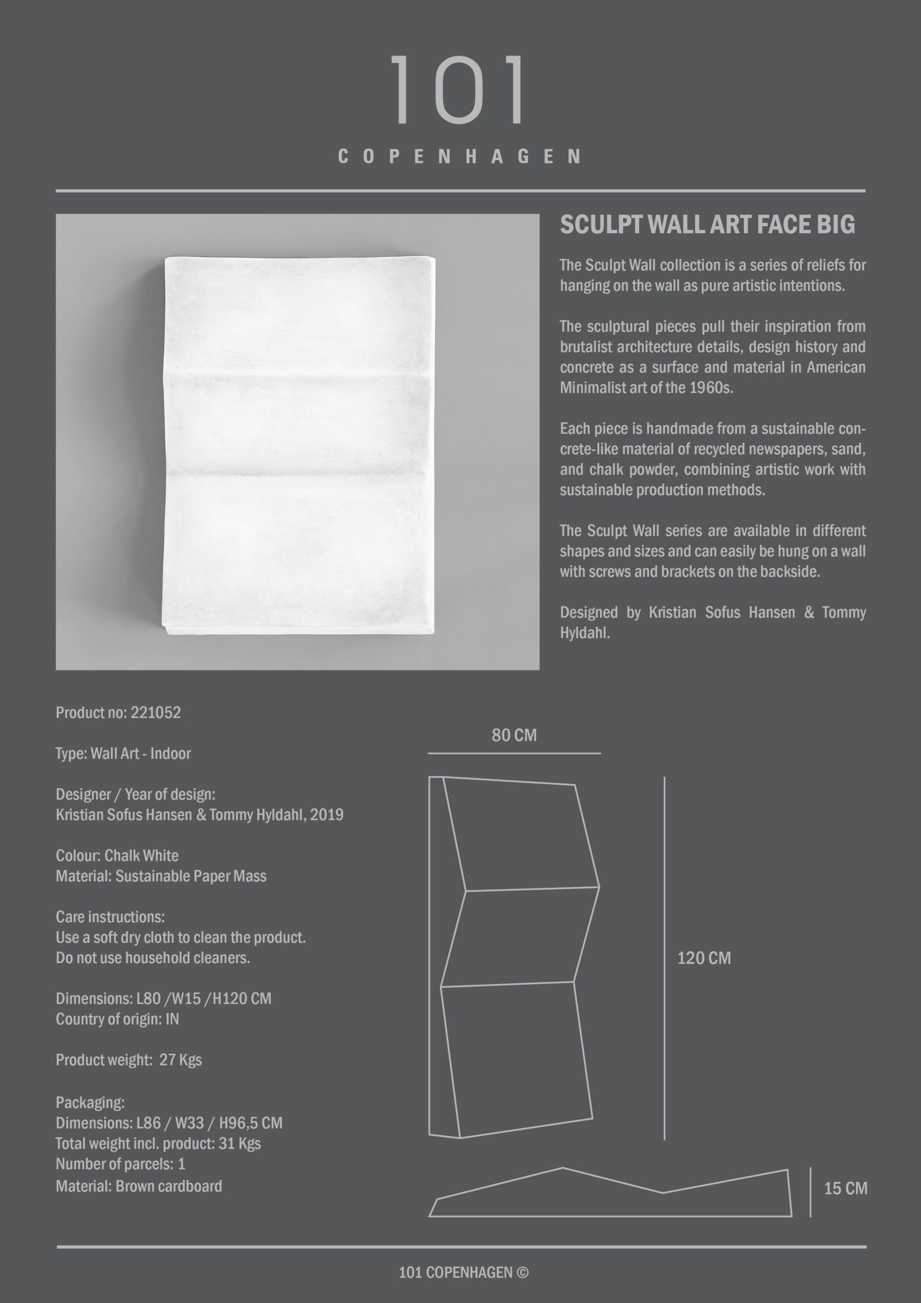 101 COPENHAGEN Γλυπτό Διακοσμητικό Γλυπτό Τοίχου sculpt Big Λευκό Σκυρόδεμα H120 cm x W15 cm x L80 cm 101 COPENHAGEN