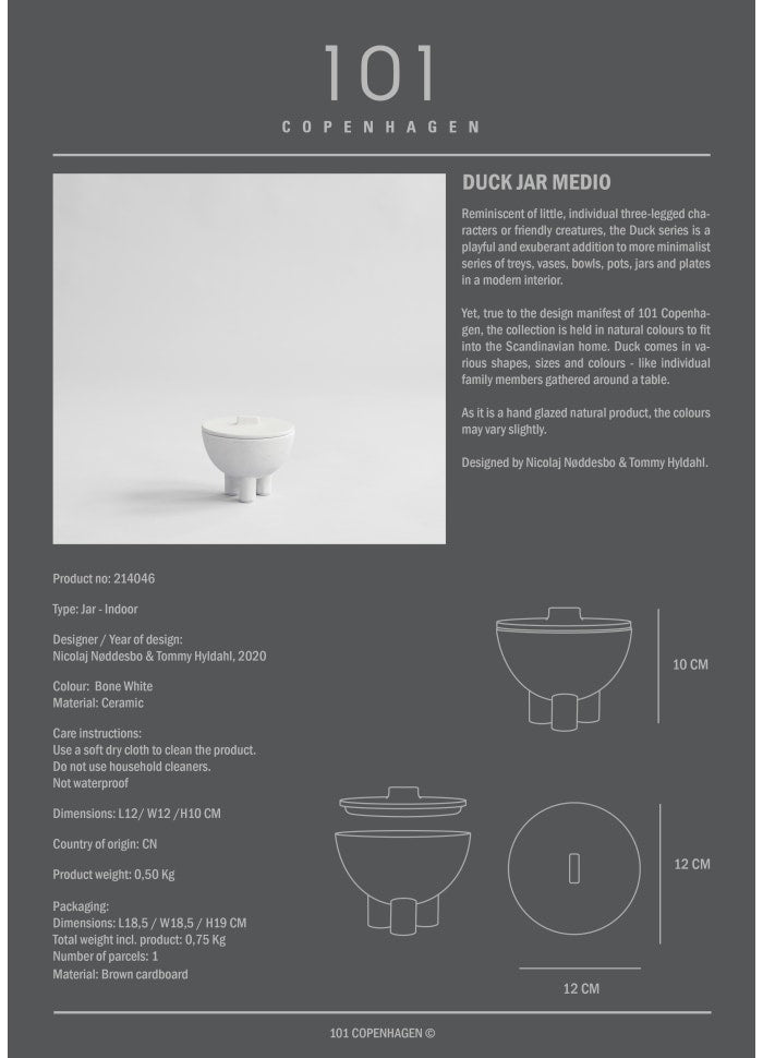 101 COPENHAGEN Διακοσμητικo Μπολ Duck Jar Μedio Κεραμικό Διακοσμητικό Δοχείο με Καπάκι Άσπρο H10xL12x1W2cm 101 COPENHAGEN