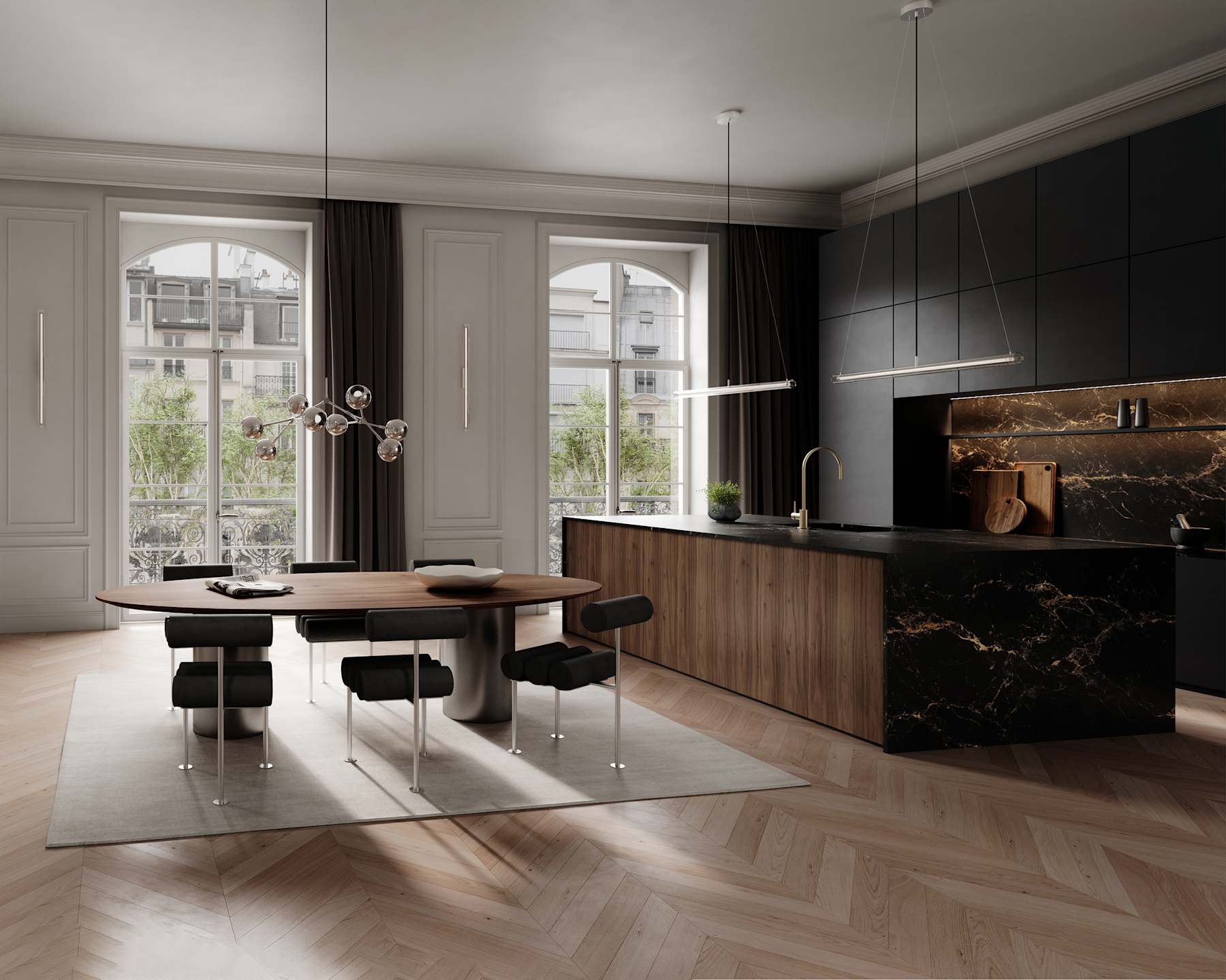 101 COPENHAGEN Καρέκλα Καρέκλα Τραπεζαρίας Hiro Ανοξείδωτο Ατσάλι  / Μαύρο Δέρμα Aniline  L42 x W55 x H76 cm 101 COPENHAGEN