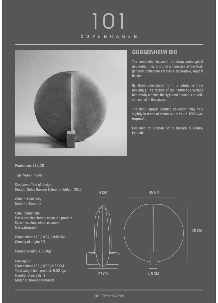 101 COPENHAGEN Βάζο Guggenheim Κεραμικό Βάζο Big Γκρι H45xL27xW49cm 101 COPENHAGEN