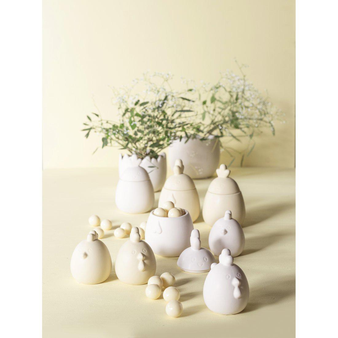 HINTSDECO Διακοσμητικό δοχείο Διακοσμητικά Πασχαλινά Δοχείά Με Καπάκι ROOSTER & HEN Σετ 2 τμχ Δολομίτης Off White 8x13xØ 5,5 cm Hintsdeco Collection