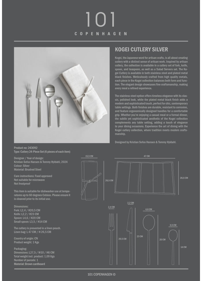 101 COPENHAGEN Πιρούνι Σετ Μαχαιροπιρούνα Kogei Cutlery Brushed Steel Inox (24 τεμ.) Ατσάλι 101 Copenhagen