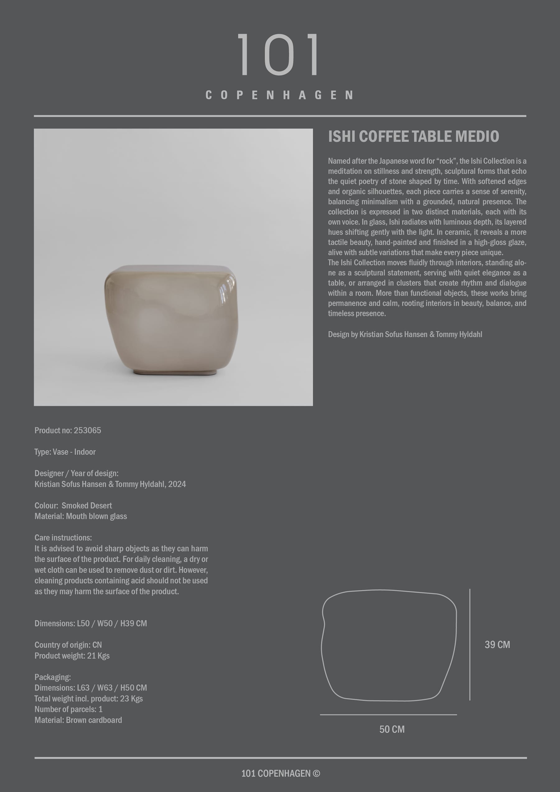 Γυάλινο Τραπεζάκι Καφέ Ishi Medio - Smoked Desert H40 x W52 x L52 cm 101 COPENHAGEN