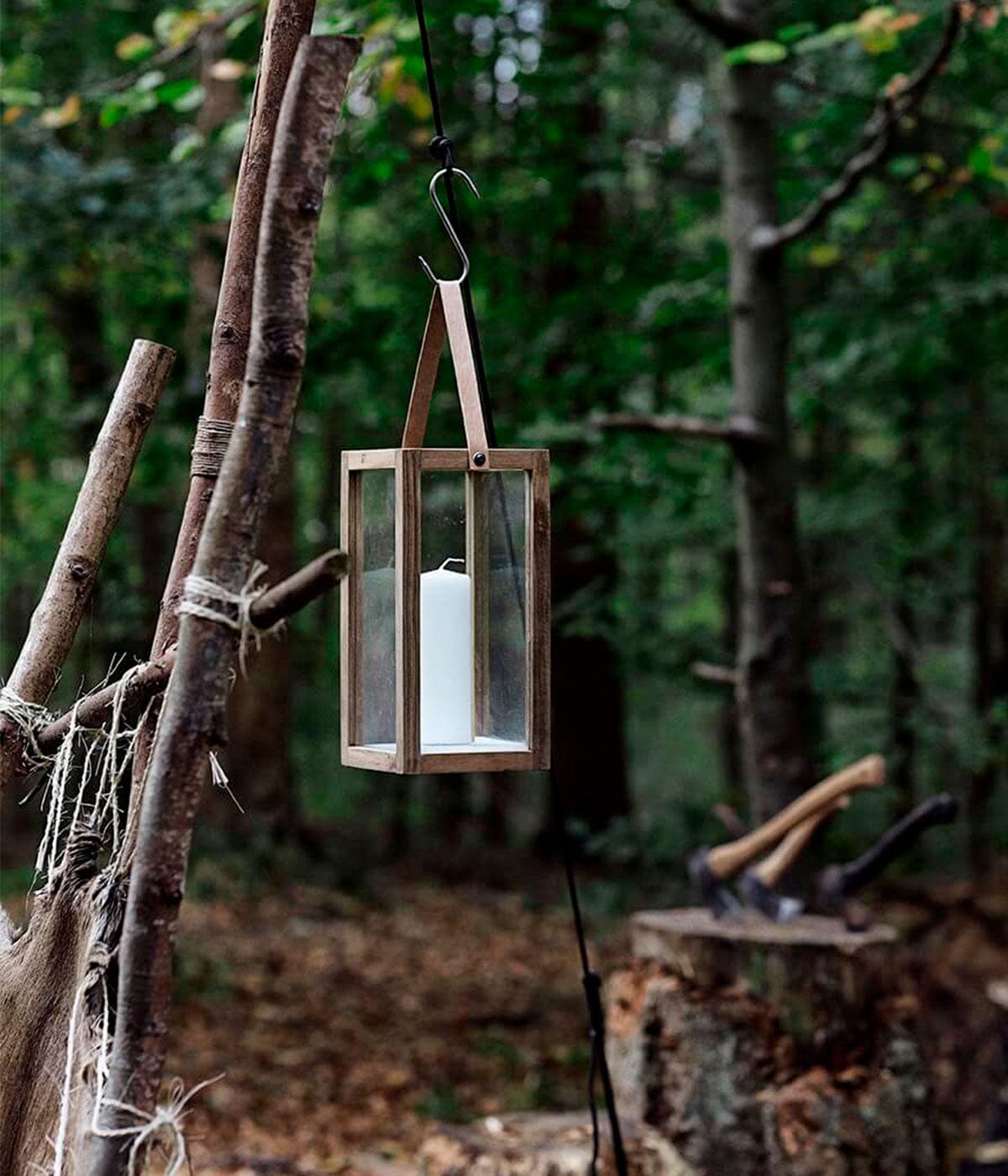 Muubs Lantern Lantern, Storm S, Natural, Recyclable Unnatable Wood, Teak, 16x16xH32 cm, Muubs