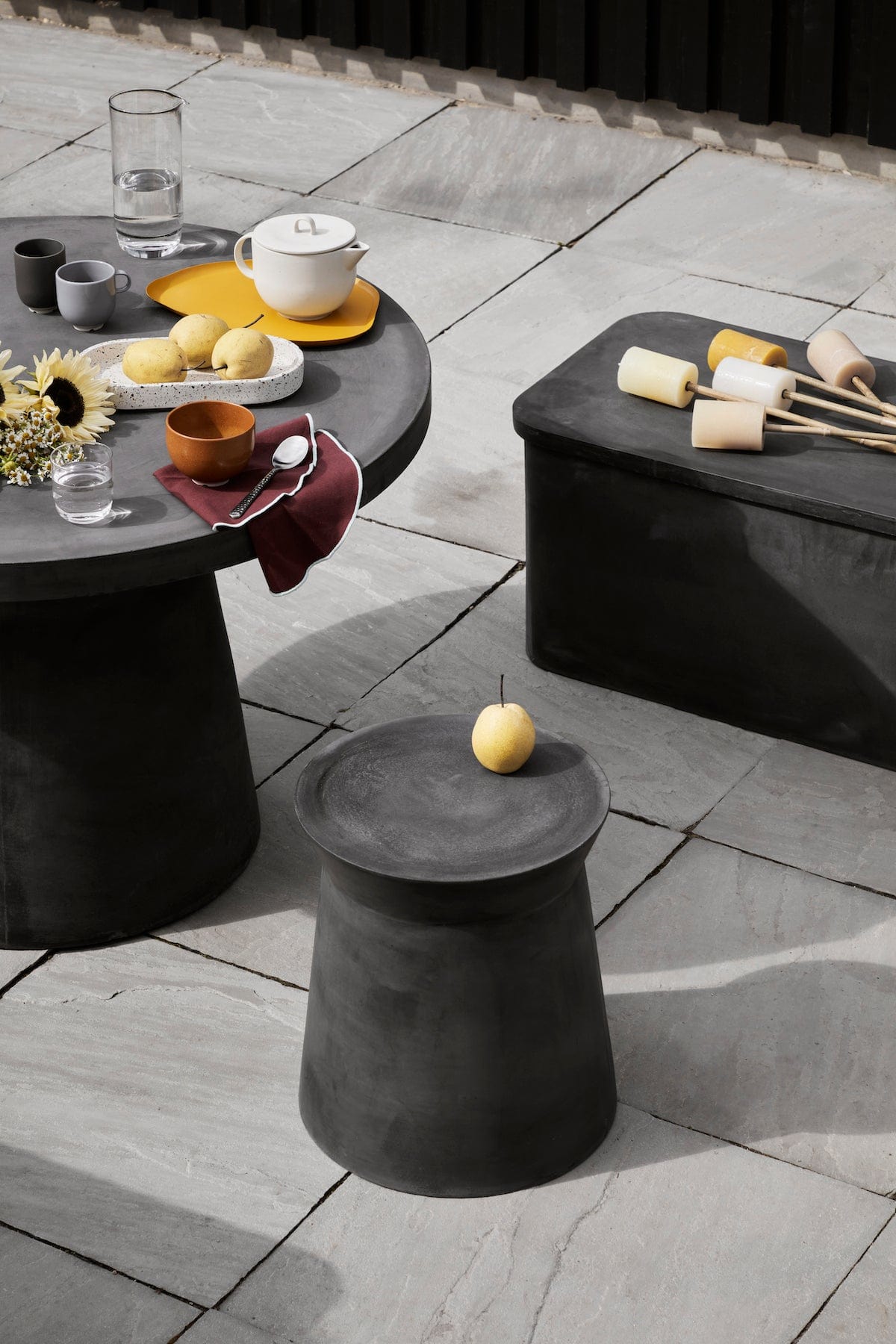 BROSTE COPENHAGEN stool stool, 'Fiber', Fiber Clay, Charcoal Gray, H46 Ø40cm, Broste Copenhagen