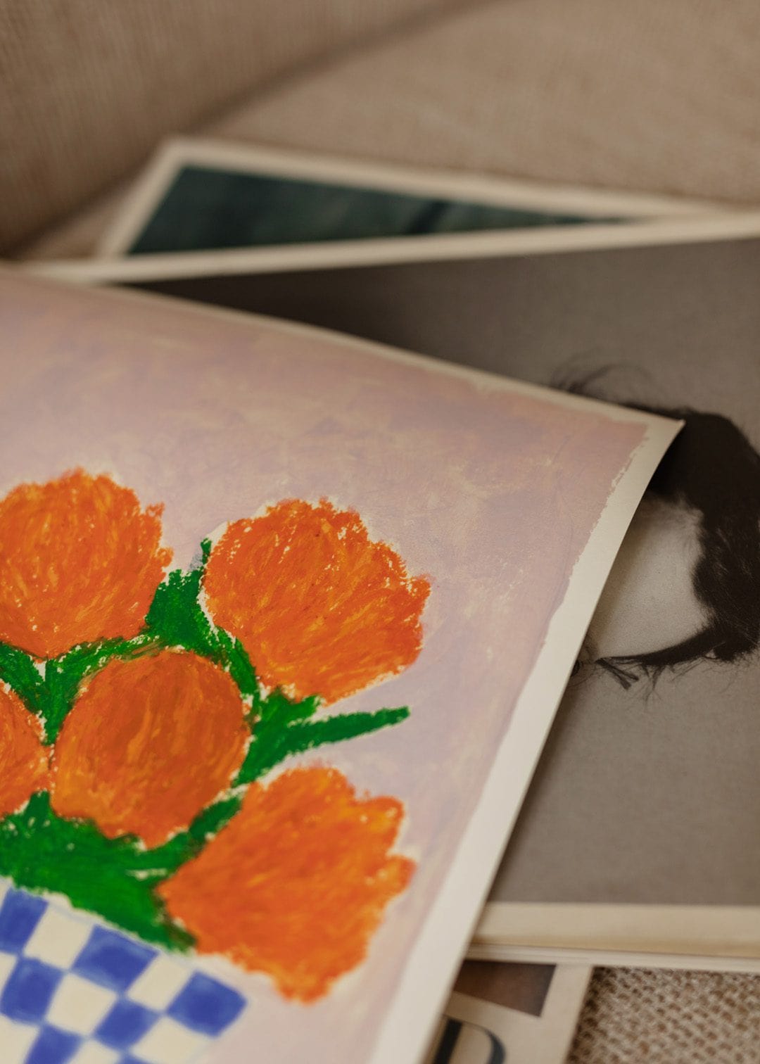 THE POSTER CLUB Poster Πόστερ, Orange Flowers, Carla Llanos, (50x70) cm, Πορτοκαλί/Μπλε, Sustainable Paper,THE POSTER CLUB