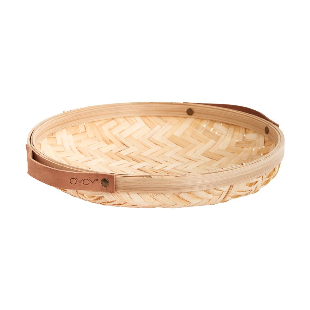Oyoy basket basket-leather handles, Sporta 'Round, Natural, Bamboo, H5.5 Ø30cm, Oyoy