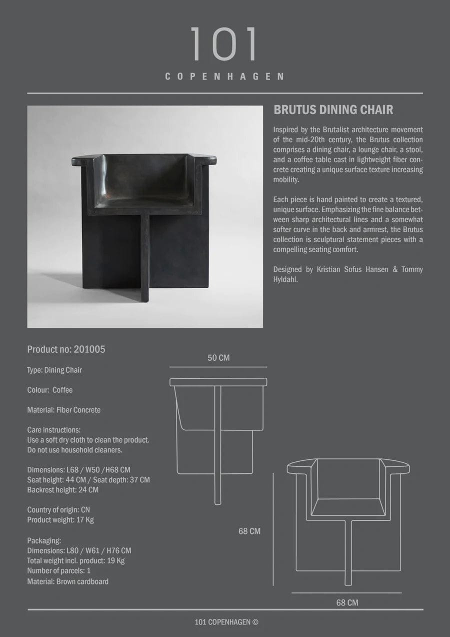 101 COPENHAGEN Καρέκλα Καρέκλα Τραπεζαρίας Brutus Σκούρο Καφέ-Μαύρο Σκυρόδεμα Από Ίνες H67.5xW68xD50 cm 101 COPENHAGEN