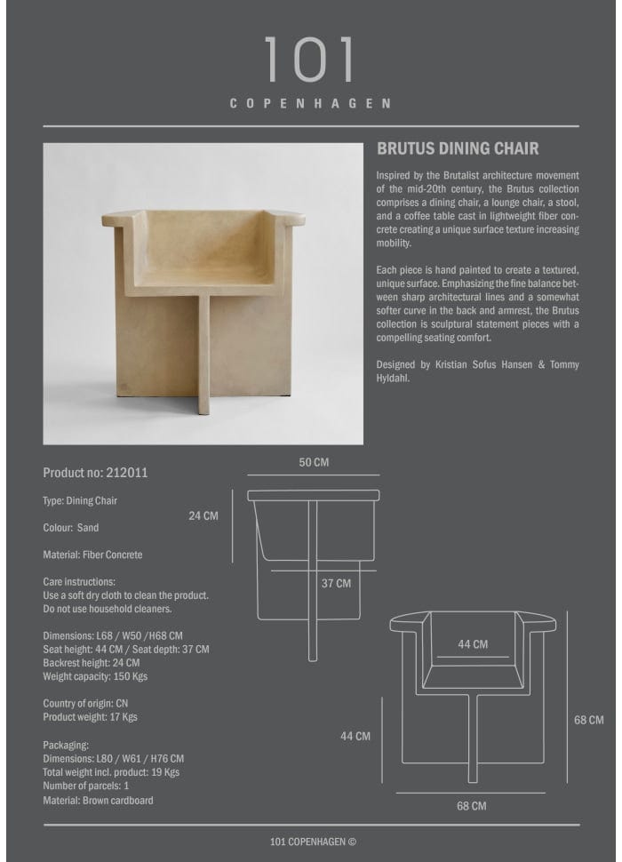 101 COPENHAGEN Καρέκλα Καρέκλα Τραπεζαρίας Brutus Μπεζ Sand Σκυρόδεμα Από Ίνες H67.5xW68xD50 cm 101 COPENHAGEN