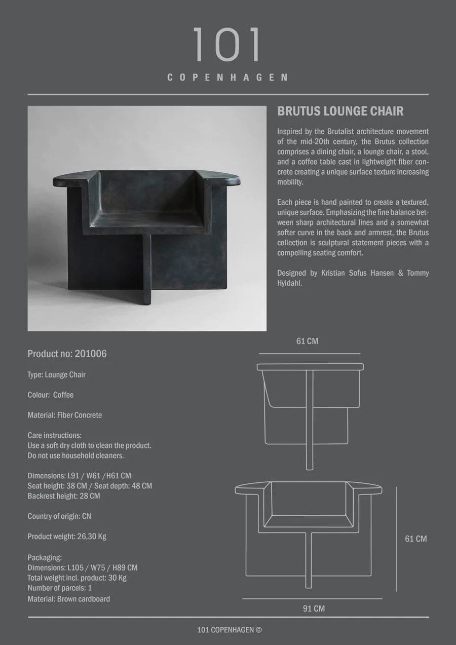 101 COPENHAGEN Πολυθρόνα Πολυθρόνα Σαλονιού Brutus Σκούρο Καφέ Σκυρόδεμα Από Ίνες H60xW90.5xD62 cm 101 COPENHAGEN