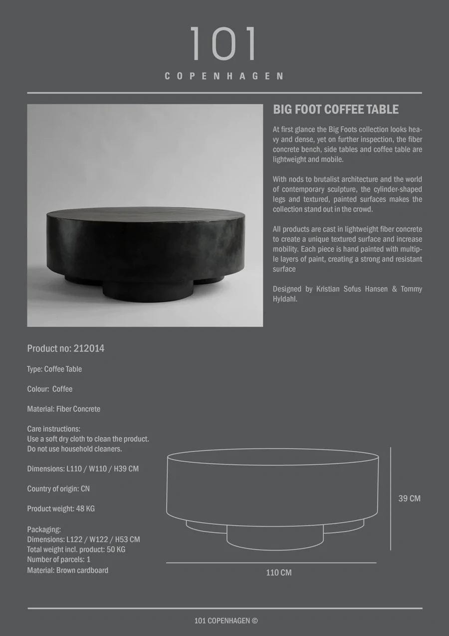 101 COPENHAGEN Coffee Table Τραπέζι Big Foot Big Σκούρο Καφέ Ινώδες Σκυρόδεμα L110xW110xH39 cm 101 COPENHAGEN